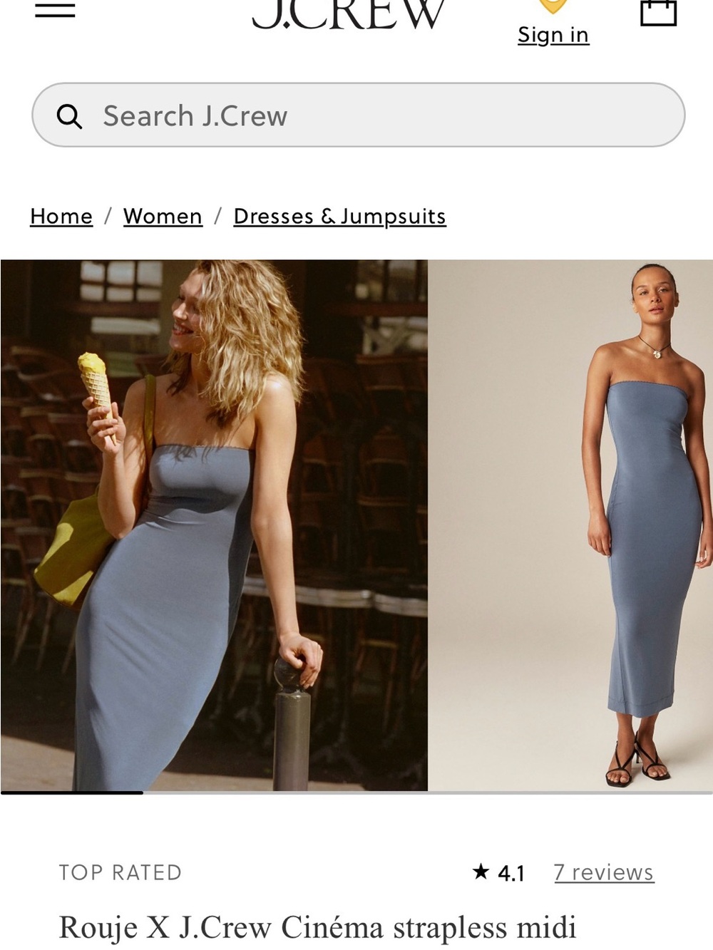 J. Crew x Rouje Strapless Slate Blue Midi Dress, L - Picture 2 of 10